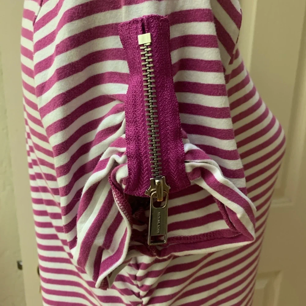 Michael Kors Purple and White Striped Short Sleeve Tee